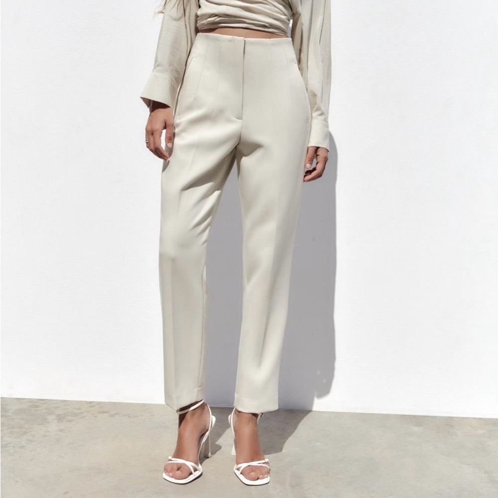 🤍ZARA White Elegant High Waisted Trousers *NEVER WORN* Medium🤍